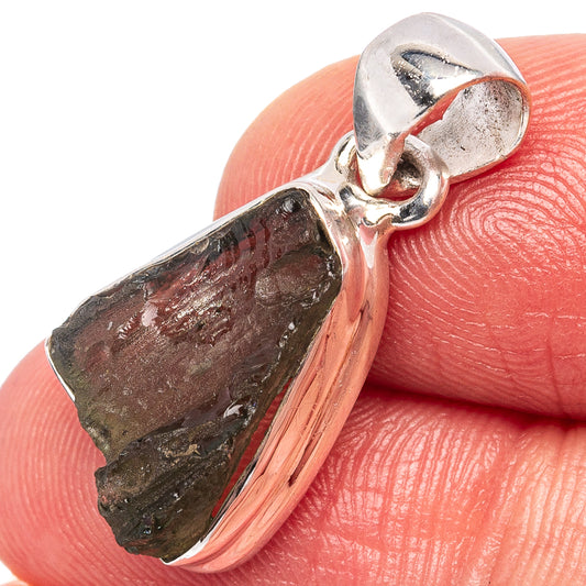 Sterling silver pendant with dark rough Moldavite stone and bail