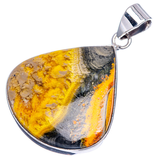 Bumblebee jasper teardrop pendant with yellow and black stone, .925 sterling silver
