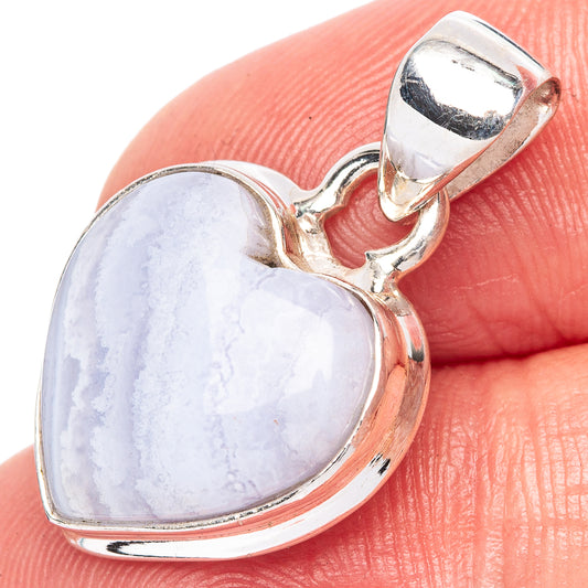 Blue Lace Agate Heart Pendant 1" (925 Sterling Silver) P42430