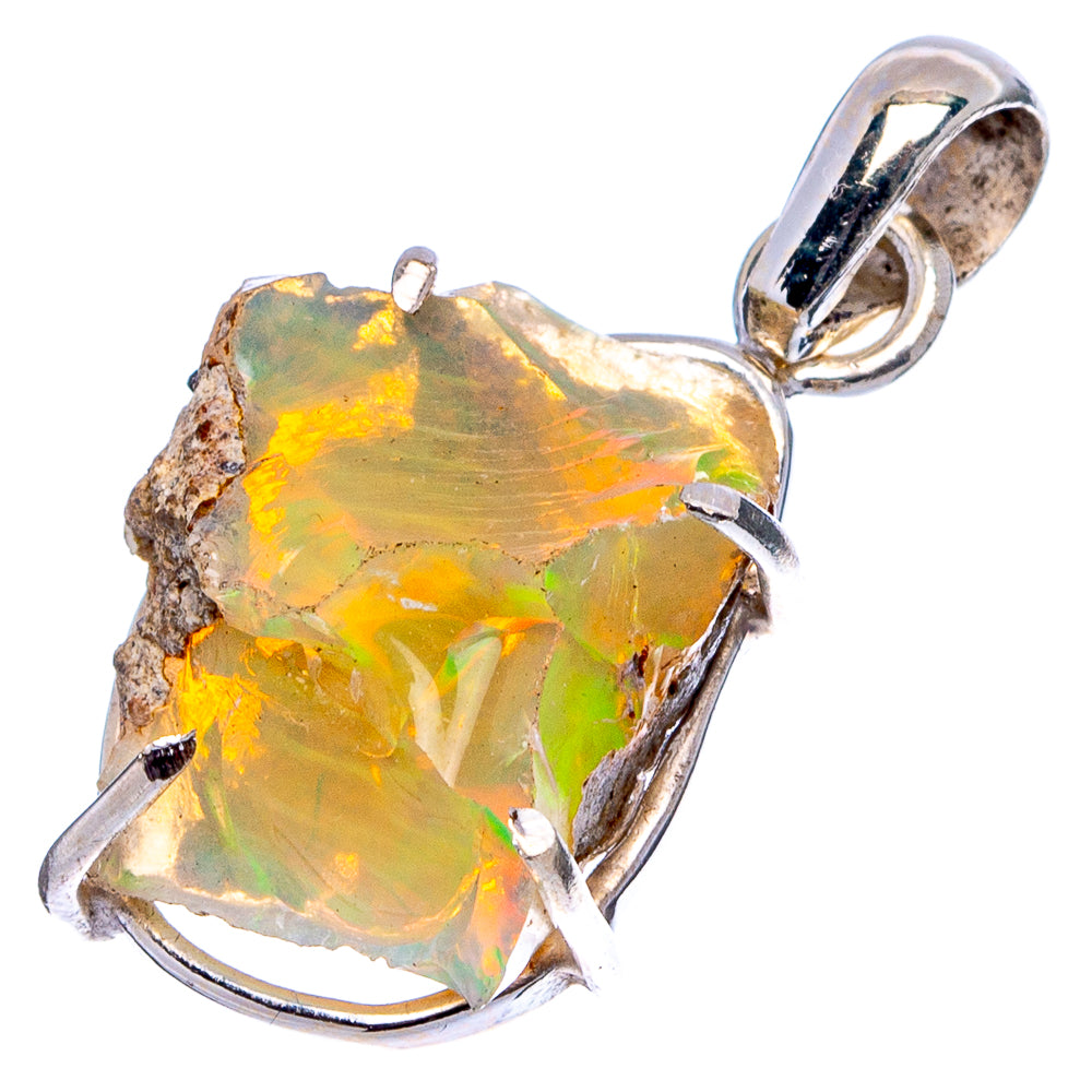 Raw Ethiopian opal pendant with .925 sterling silver prong setting and shiny loop bail.
