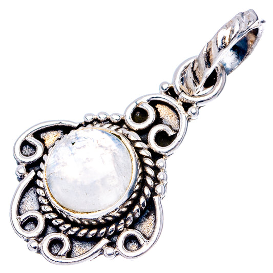 Sterling silver moonstone pendant, oval iridescent cabochon with decorative settings