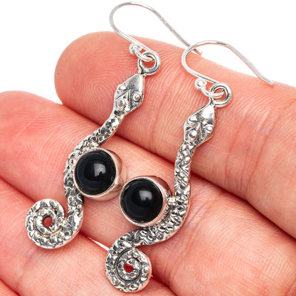 Value Black Onyx Snake Earrings 1 3/4" (925 Sterling Silver) E1314