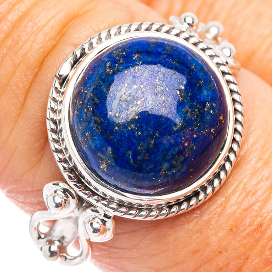 Sterling silver lapis lazuli oval cabochon ring with engraved rope bezel