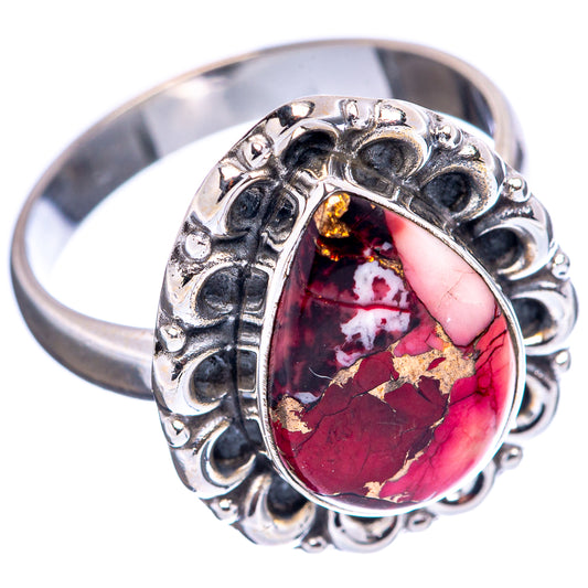 Sterling silver ring band with oval red crackle gemstone and engraved side details