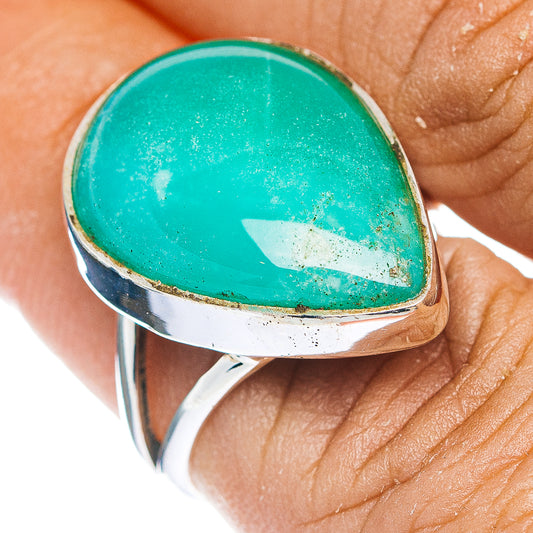 925 sterling silver ring with oval green chrysoprase cabochon, high polish bezel
