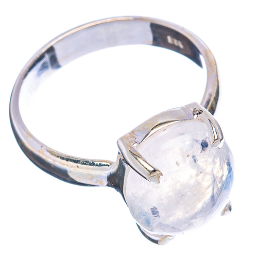 925 sterling silver ring with round rainbow moonstone, curved band and side profile