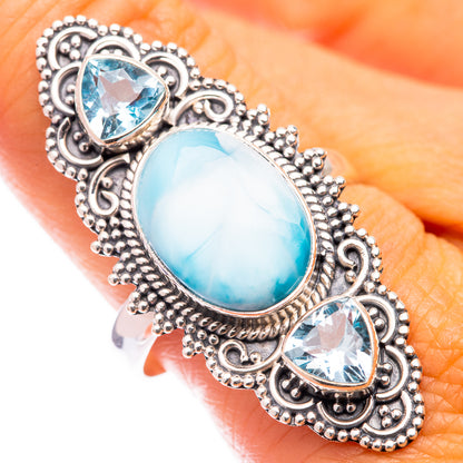 Large Larimar, Blue Topaz Ring Size 9.75 (925 Sterling Silver) R141023