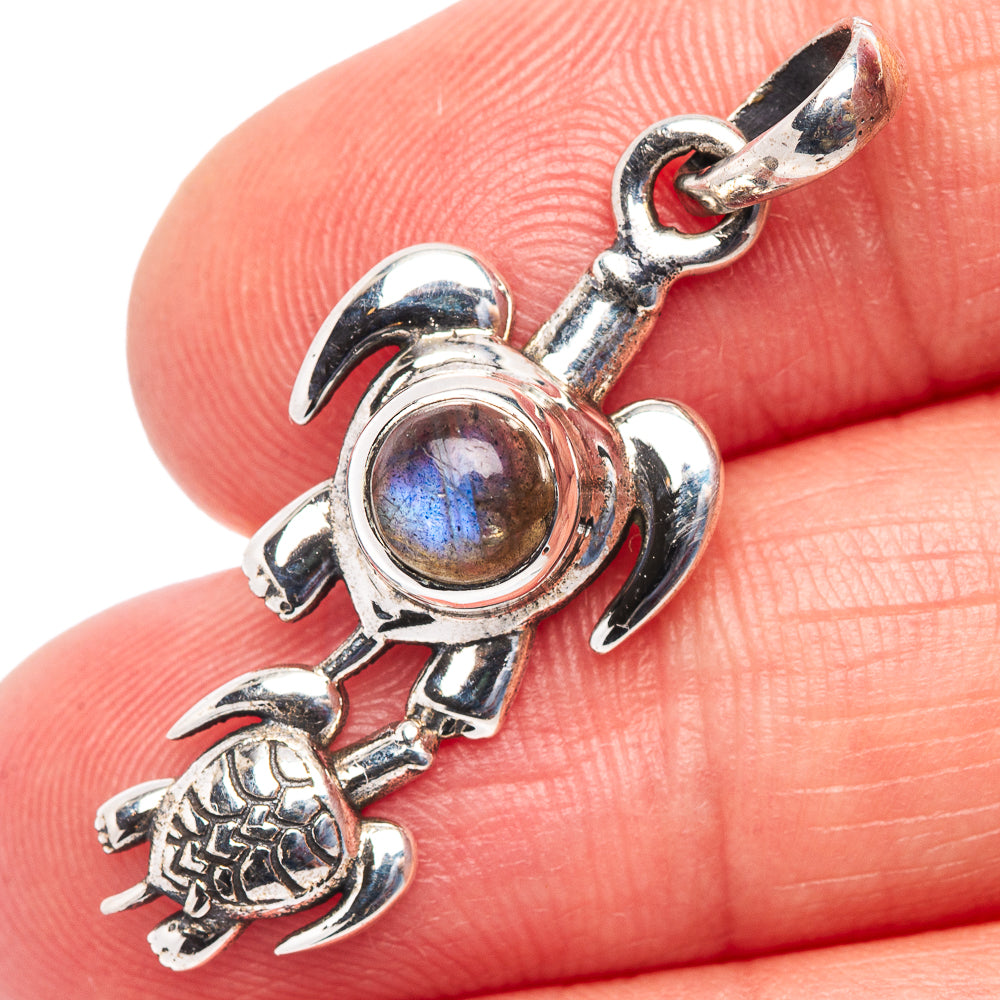 Labradorite Turtle Pendant 1 3/8" (.925 Sterling Silver)
