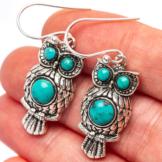 Turquoise owl drop earrings in .925 sterling silver with cabochon stones