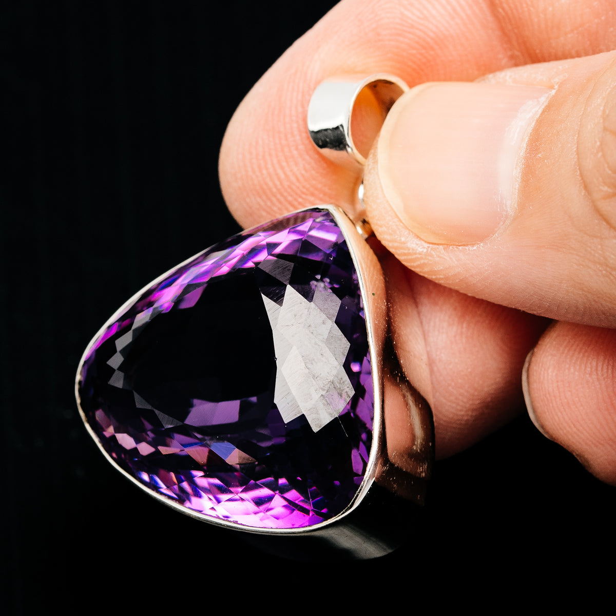 Premium 63.5ct Faceted Brazilian Amethyst Pendant 1 1/2" (.925 Sterling Silver)