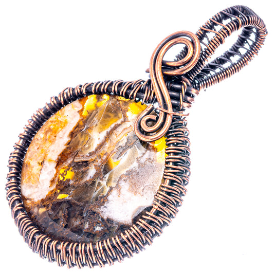 Copper-toned wire-wrapped agate slice pendant, round bezel with loop bail