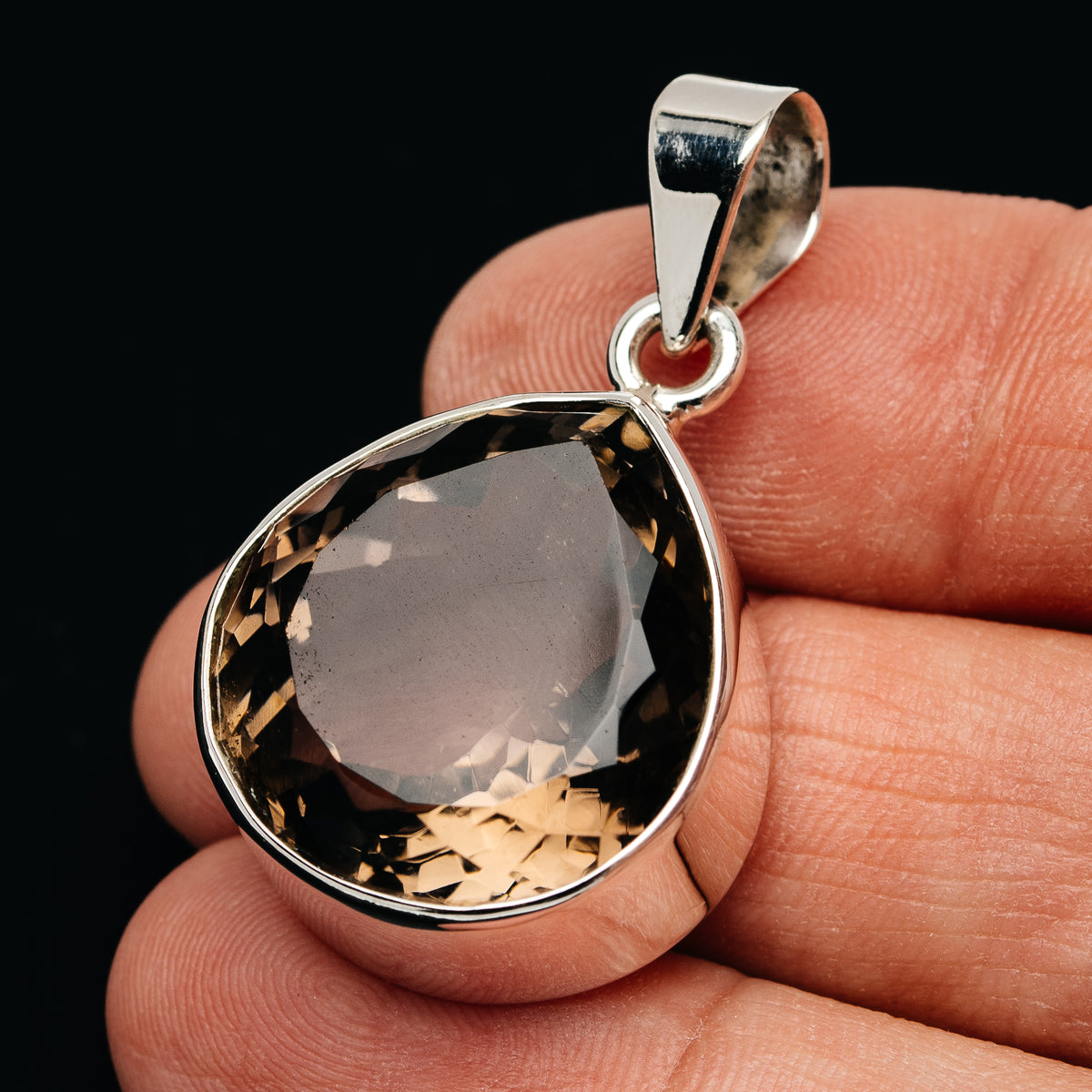 Premium 39ct Faceted Smoky Quartz Pendant 1 1/2" (.925 Sterling Silver)