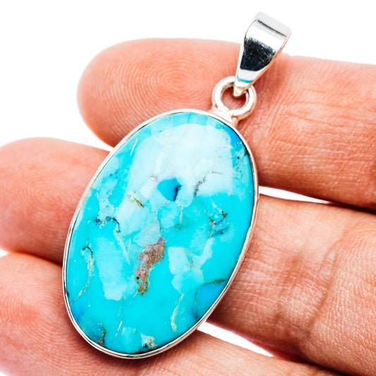 Oval Kingman turquoise pendant with .925 sterling silver bezel and loop bail