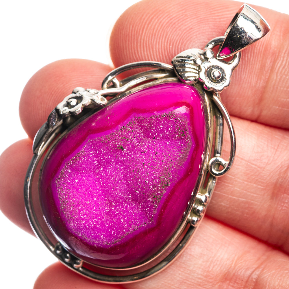 Pink Agate Druzy Pendant 1 3/4" (925 Sterling Silver) P39060