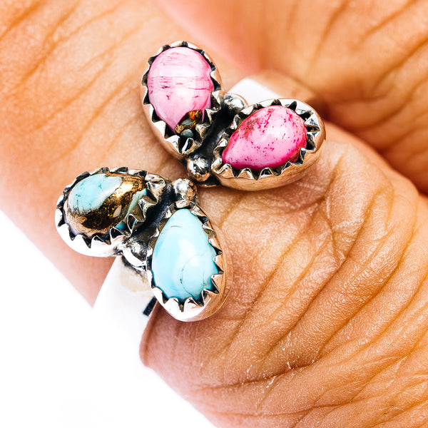 Southwestern Style Cotton Candy Turquoise Butterfly Ring Size 7 Adjustable (.925 Sterling Silver)