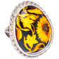 Amber Intaglio Sunflower Ring Size 8 Adjustable (925 Sterling Silver) R3825