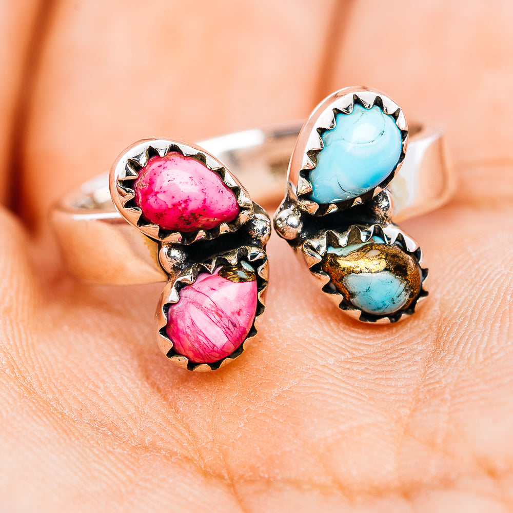 Southwestern Style Cotton Candy Turquoise Butterfly Ring Size 7 Adjustable (.925 Sterling Silver)