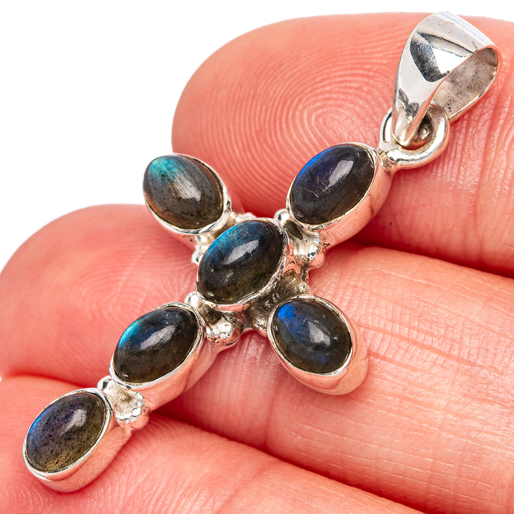Labradorite Cross Pendants 1 5/8" (925 Sterling Silver) P42358