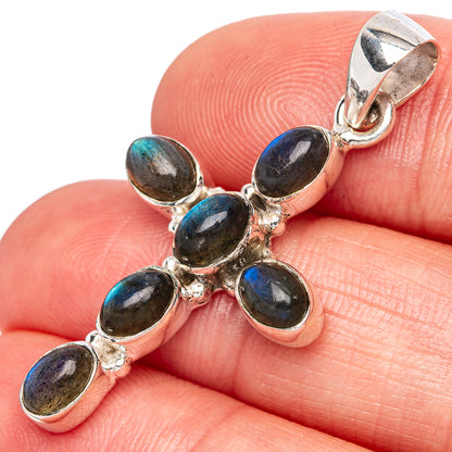 Labradorite Cross Pendants 1 5/8" (925 Sterling Silver) P42358