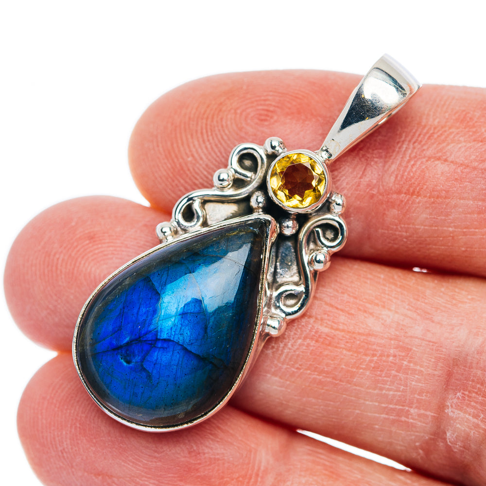 Premium Labradorite, Citrine Pendant 1 5/8" (.925 Sterling Silver)