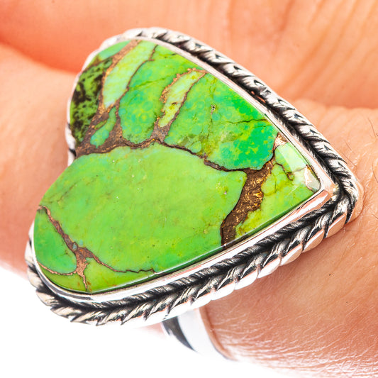Large Green Copper Composite Turquoise 925 Sterling Silver Ring Size 6.75