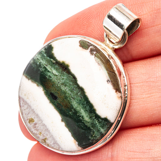 Sterling silver pendant with oval green-and-white jasper stone and top bail loop