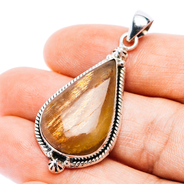 Premium African Sunstone Pendant 1 7/8" (.925 Sterling Silver)