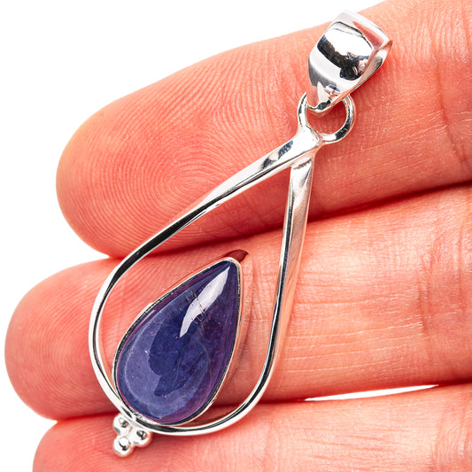 Sterling silver teardrop tanzanite pendant with blue-purple gemstone and bail