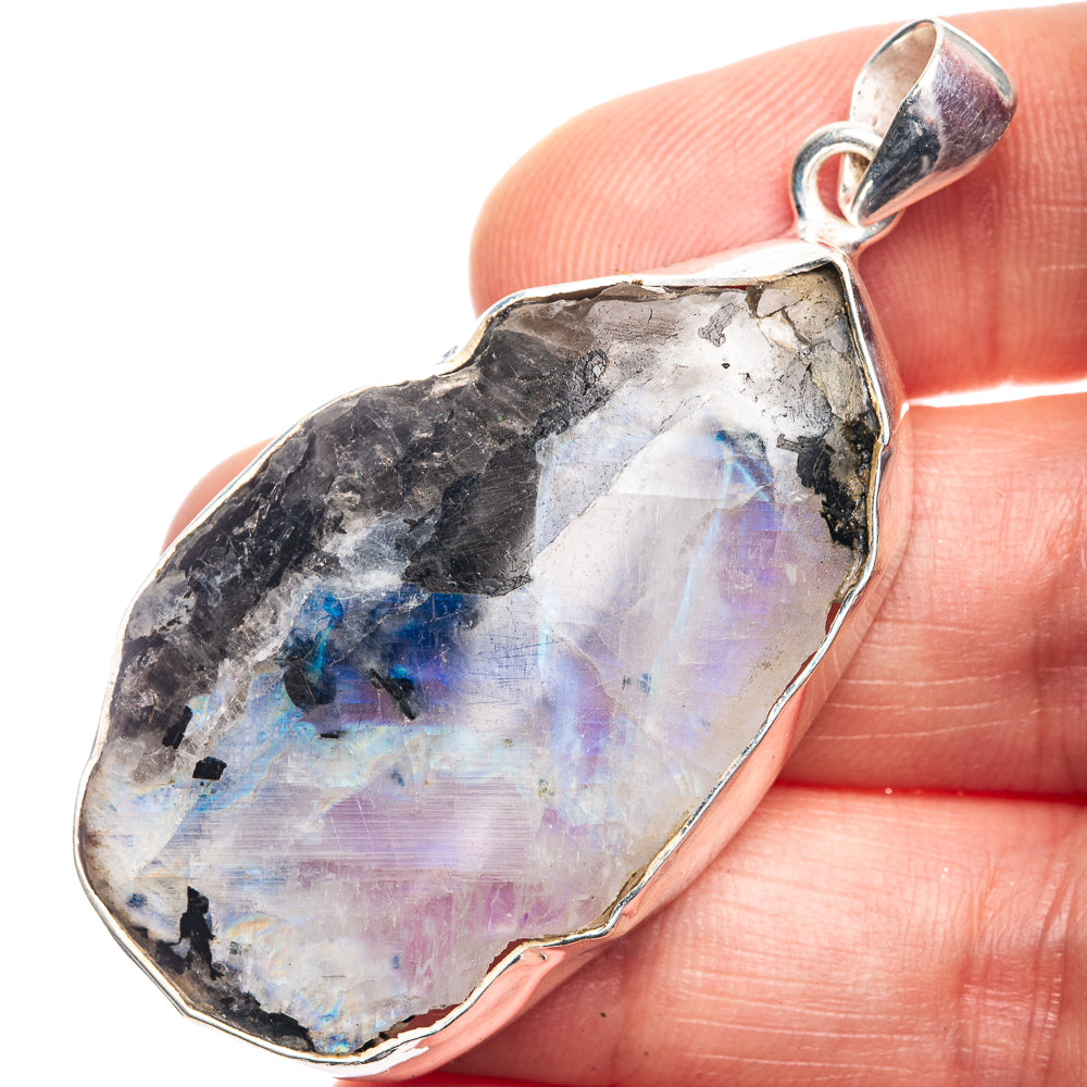 Raw Rainbow Moonstone Pendant 2 1/8" (925 Sterling Silver) P39223