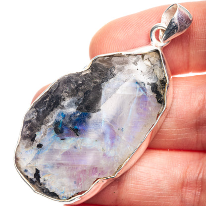Raw Rainbow Moonstone Pendant 2 1/8" (925 Sterling Silver) P39223