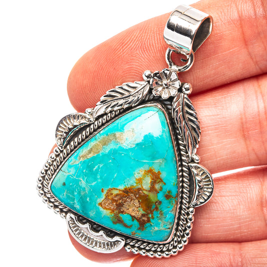 Exclusive Southwestern Style Kingman Turquoise Pendant 2 1/8" (.925 Sterling Silver)