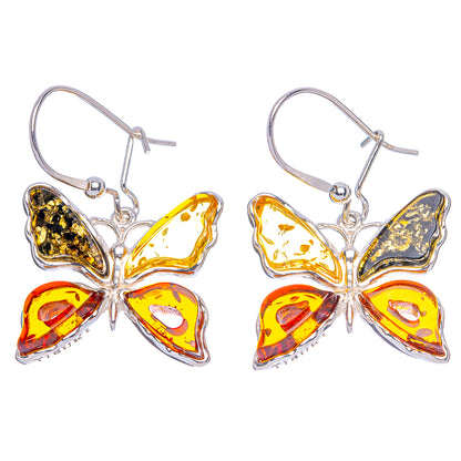 Baltic Amber Butterfly Earrings 1 3/8" (.925 Sterling Silver)