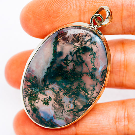 Green Moss Agate Pendant 2 1/8" (German Silver)