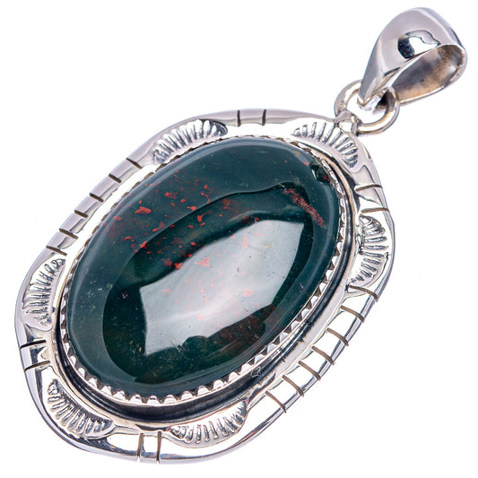 Bloodstone pendant in .925 sterling silver with oval dark green cabochon and bail