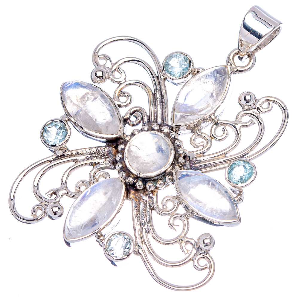 Signature Rainbow Moonstone, Aquamarine Pendant 1 7/8" (.925 Sterling Silver)
