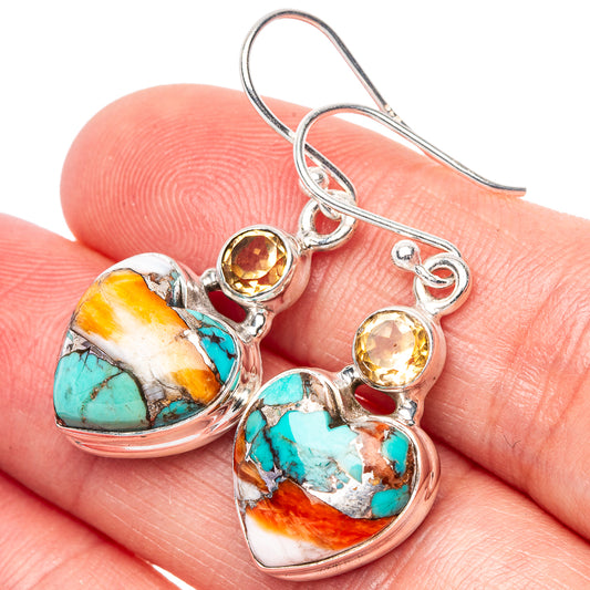 Spiny Oyster Turquoise, Citrine Earrings 1 3/8" (925 Sterling Silver) E1648