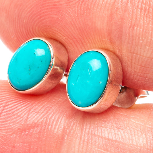 Kingman turquoise stud earrings with oval cabochon in .925 sterling silver
