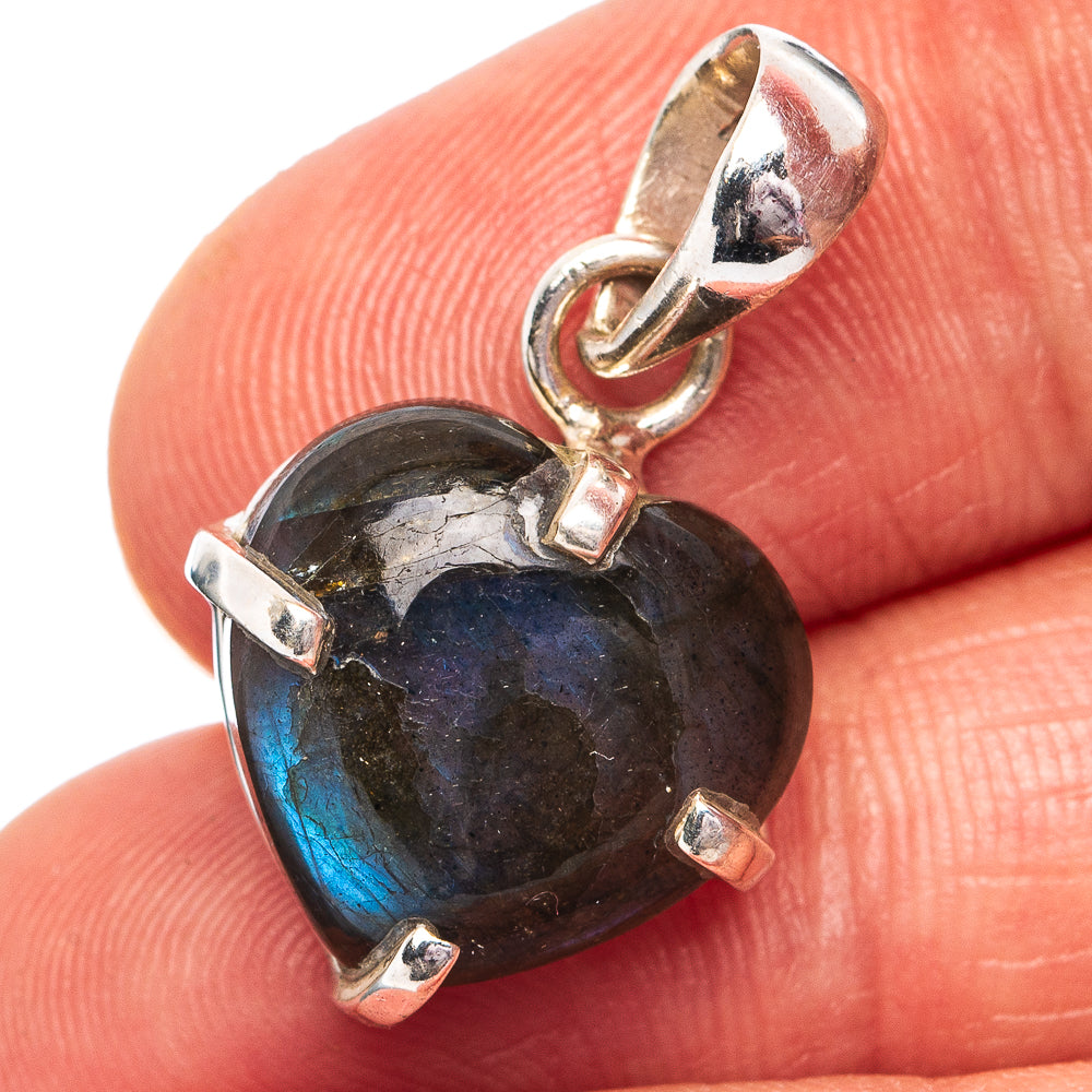 Labradorite Heart Pendant 1 1/8" (.925 Sterling Silver)