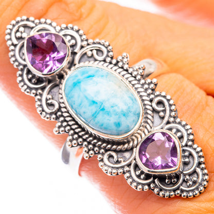 Large Larimar, Amethyst Ring Size 8.75 (925 Sterling Silver) R141649