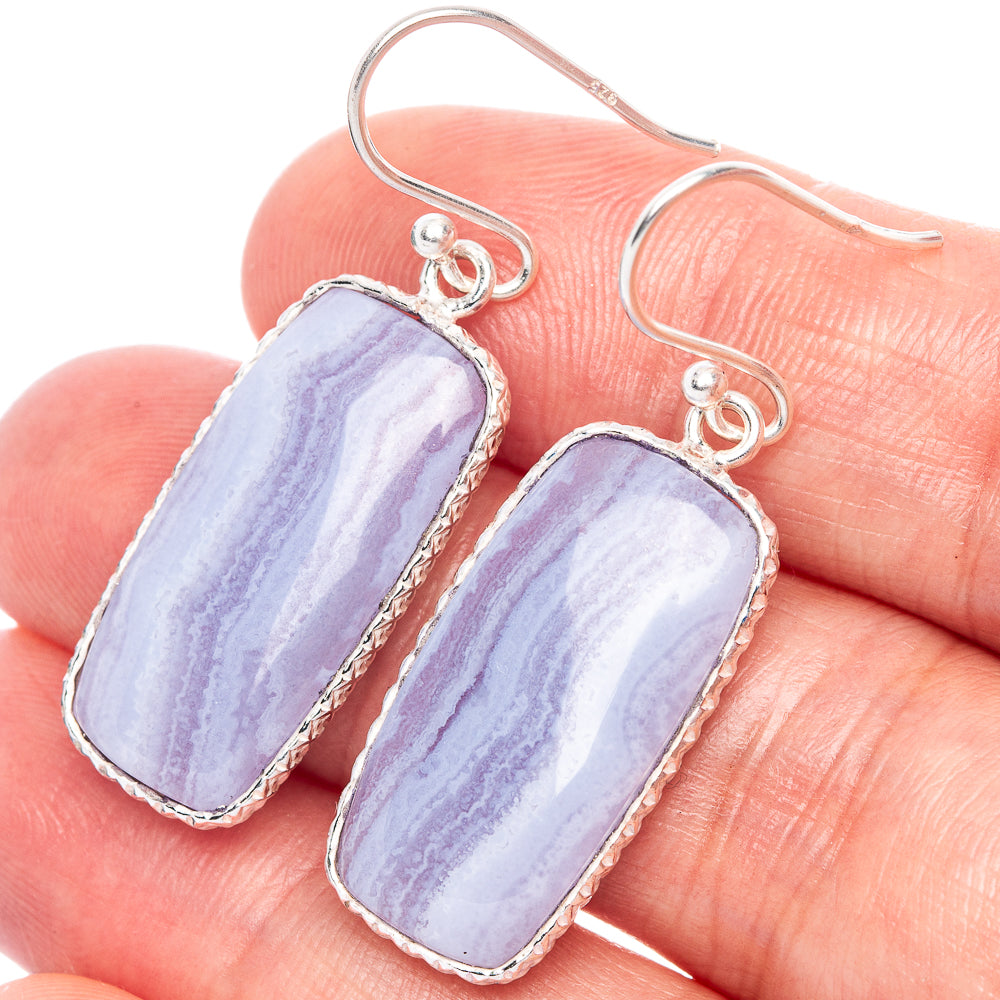Blue Lace Agate 925 Sterling Silver Earrings 1 1/2" Ana Co E1148