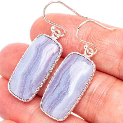 Blue Lace Agate 925 Sterling Silver Earrings 1 1/2" Ana Co E1148