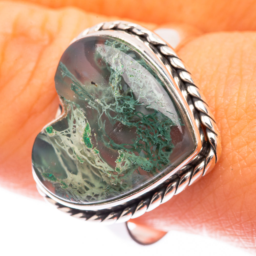 Green Moss Agate Ring Size 10.75 (925 Sterling Silver) R141282