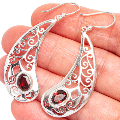 Garnet Earrings 2 1/8" (925 Sterling Silver) E433375