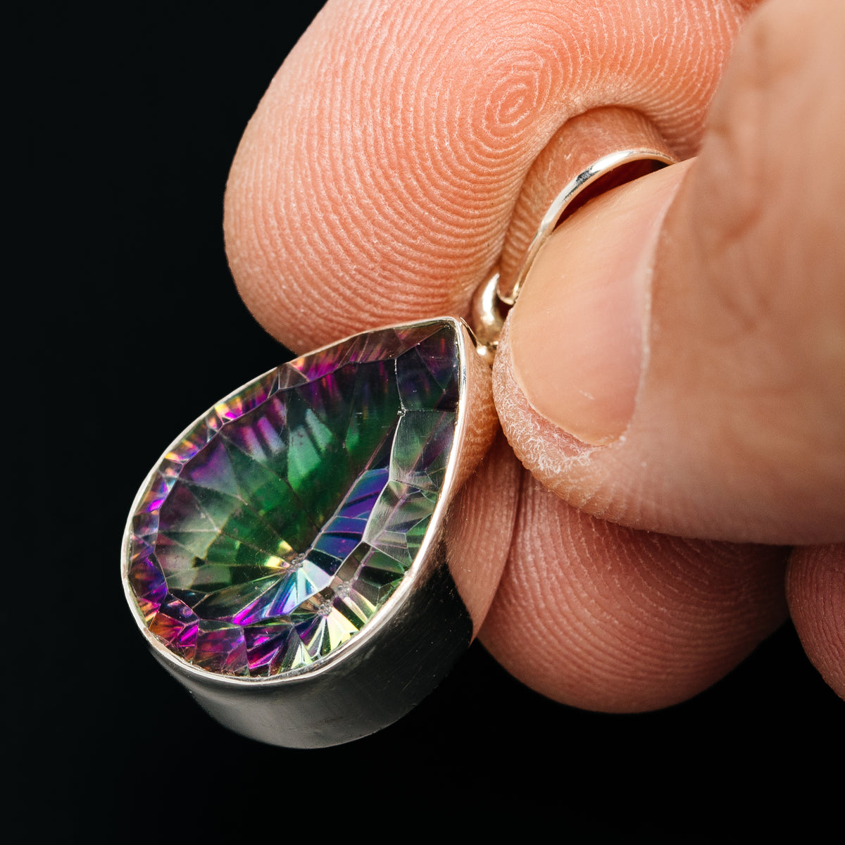 Premium 15ct Mystic Topaz Pendant 1 1/8" (.925 Sterling Silver)