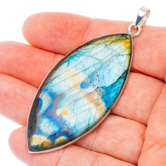 Huge Spectrolite Pendant 2 3/4" (.925 Sterling Silver)