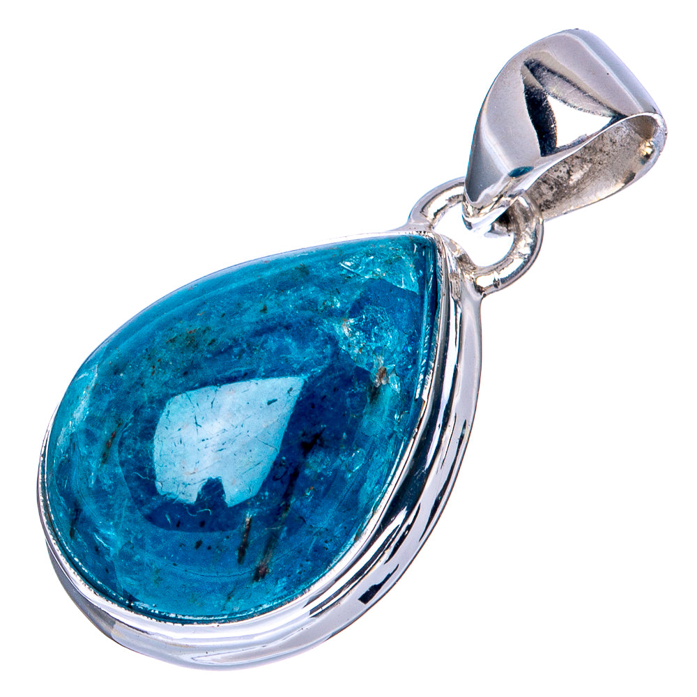Blue teardrop apatite pendant in 925 sterling silver bezel and bail.