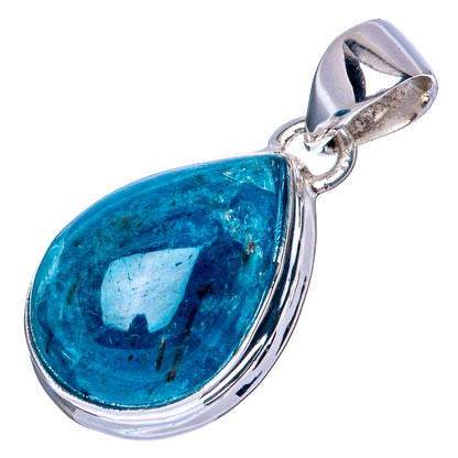 Blue teardrop apatite pendant in 925 sterling silver bezel and bail.