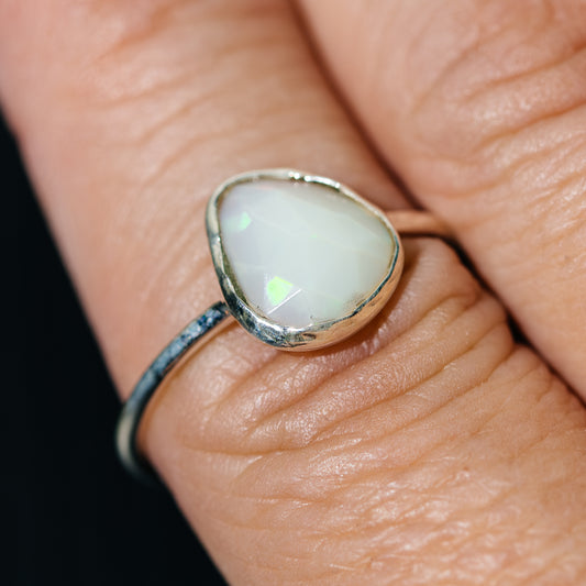 Ethiopian Opal Dainty Ring Size 9.25 (.925 Sterling Silver)