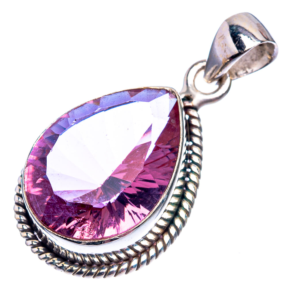 Sterling silver teardrop pendant with faceted purple-pink gemstone and braided frame