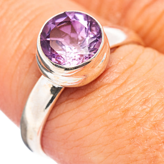 Amethyst sterling silver ring with round purple gemstone, size 8